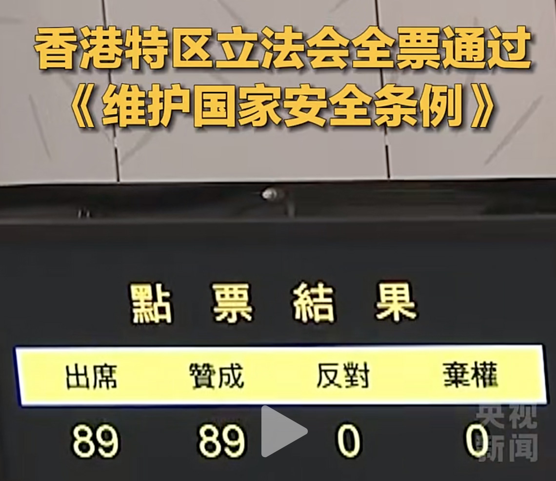《維護國家安全條例》3月19日香港特區立法會全票通过