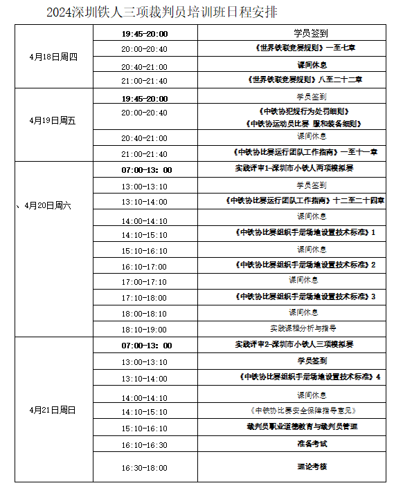 关于举办2024年深圳市铁人三项裁判技术更新班暨裁判员普升考核与培训班的通知